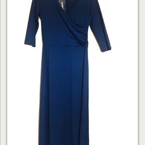 Maxi dress 3/4 sleeves blue front wrap size S